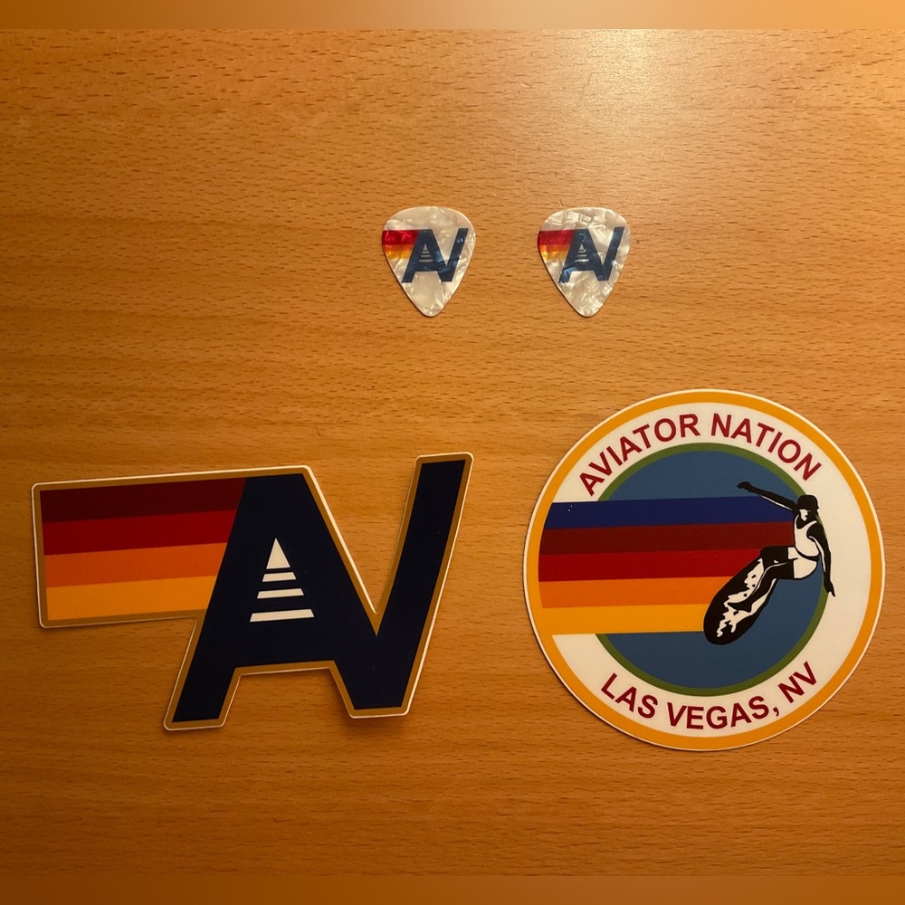 Aviator Nation LAS VEGAS Accessories Pack! 2 Stickers, 2 Guitar Picks